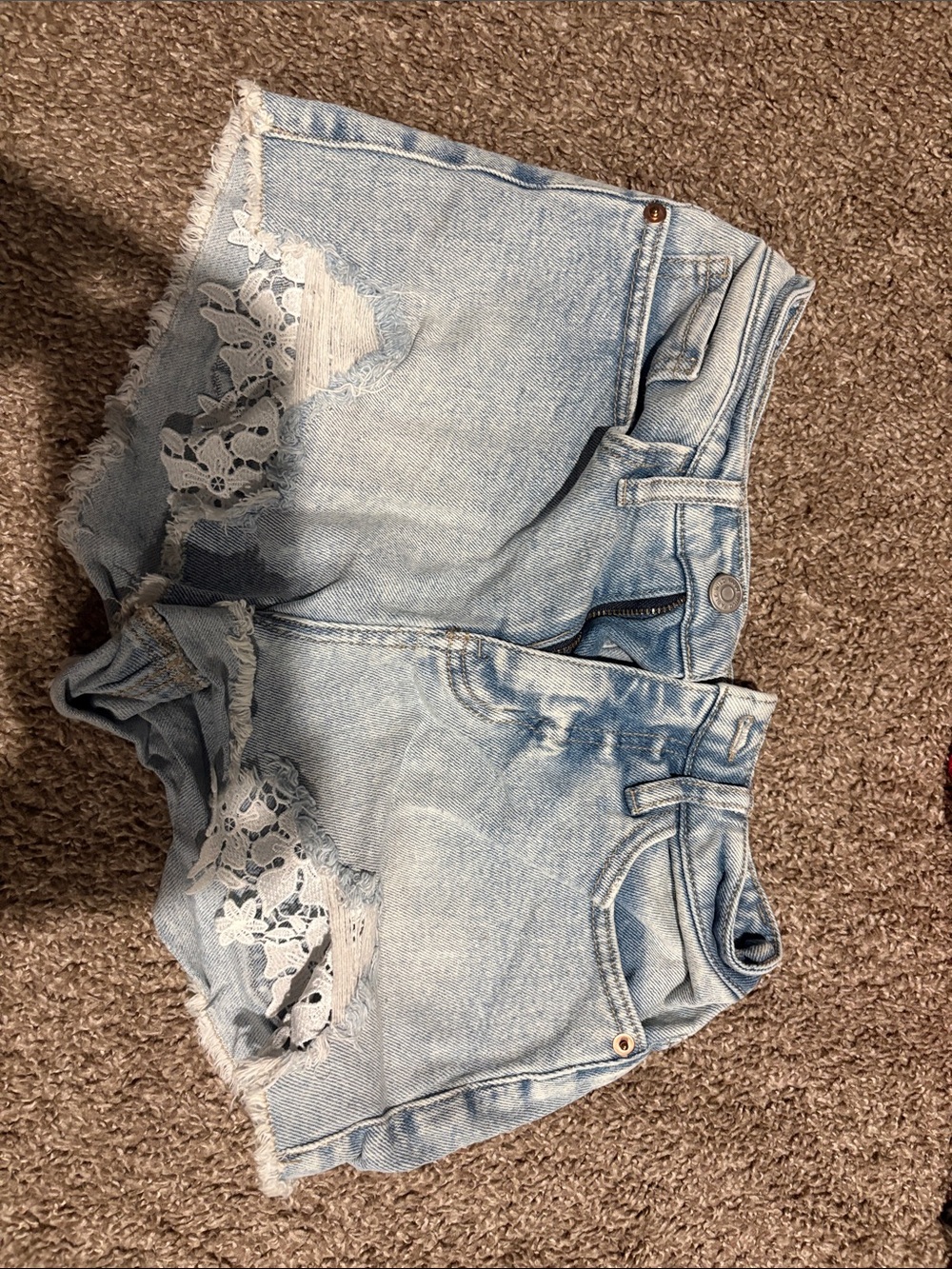 Target Light Blue Denim Jean Shorts with White Lace Trim